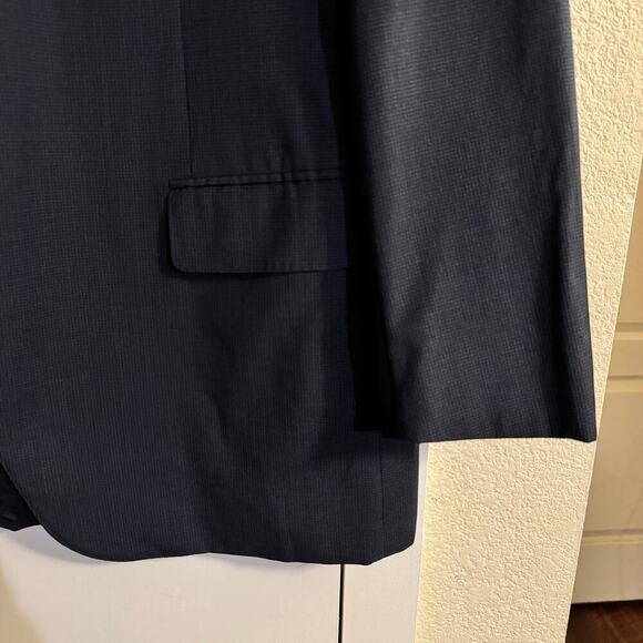 Canali Two Button Single Breasted Wool Blazer Graph Checked Blue Pockets Sz 44R - Picture 9 of 14